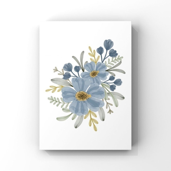 Modern minimalist boho watercolor blue floral wall art print for home decor - Picture 2 of 4